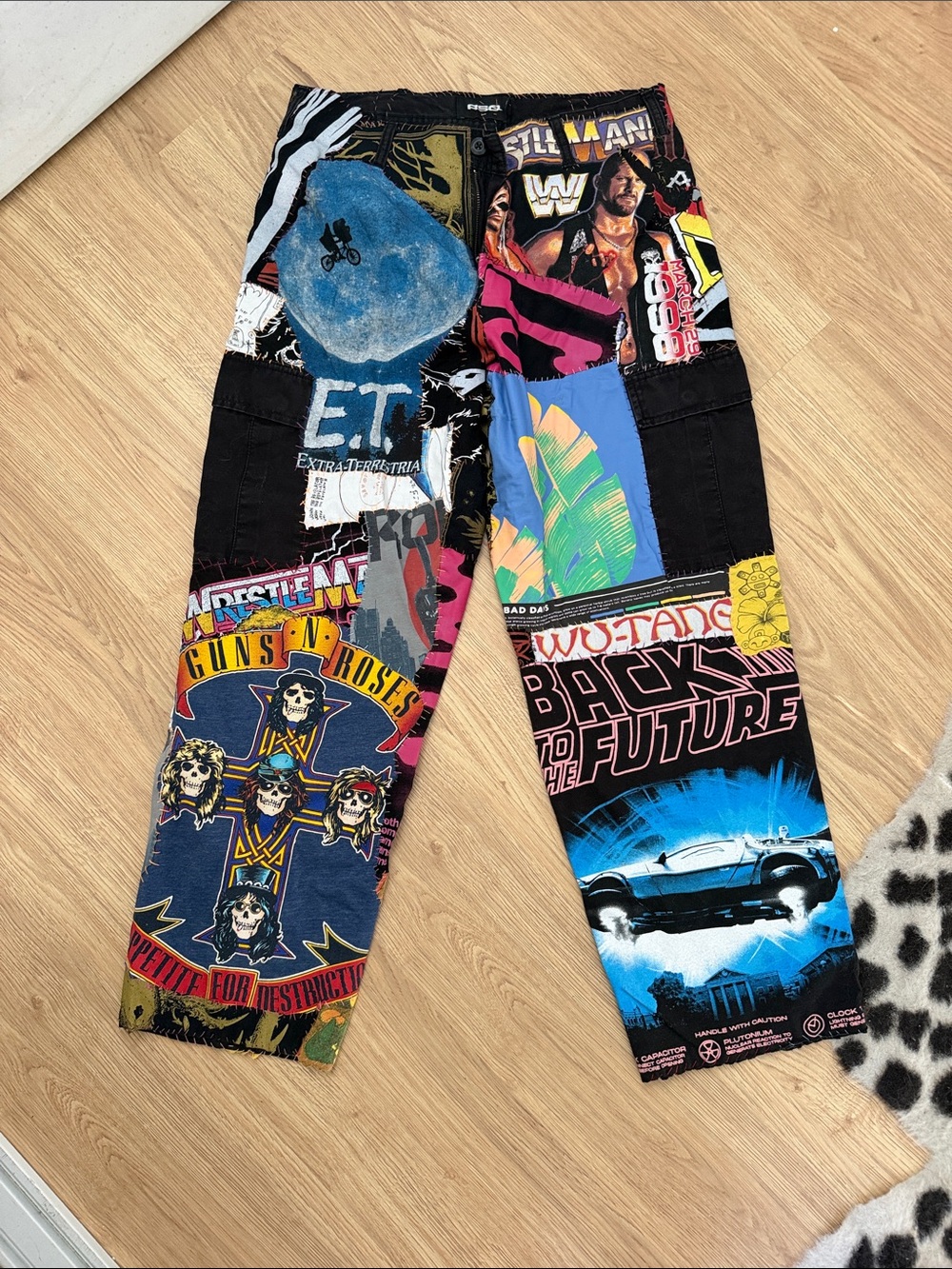 Patchwork Graphic Band & Movie Print Pants - Multicolor